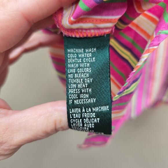 Vintage Lauren Ralph Lauren Striped Cotton Button Up Shirt Top Medium Multicolor - Picture 5 of 5
